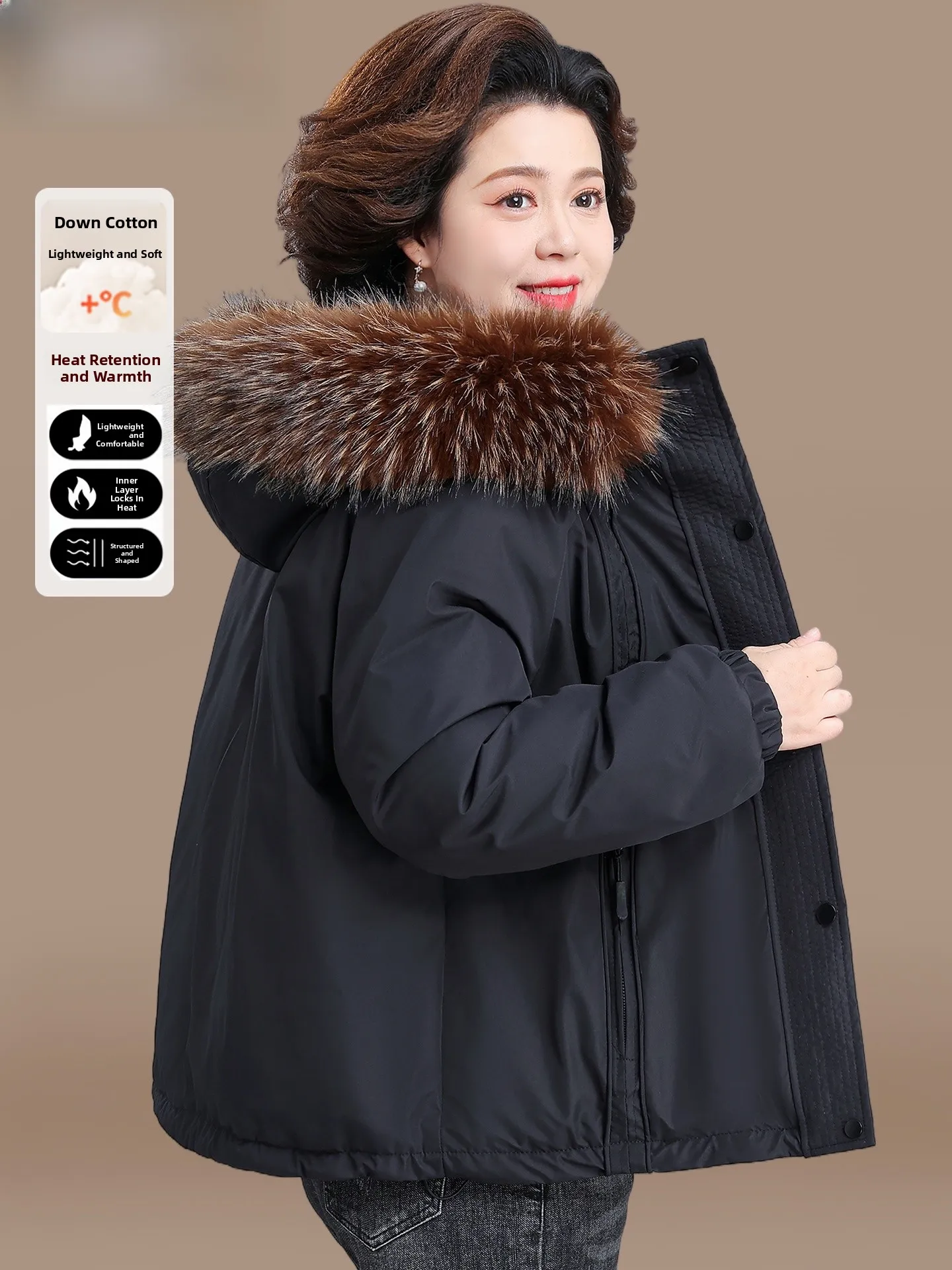 

Sli Winter Jaet Women's down Cotton Coat Faionable Outerwear for Middle-Aged And ly Warmth Polyester Fiber