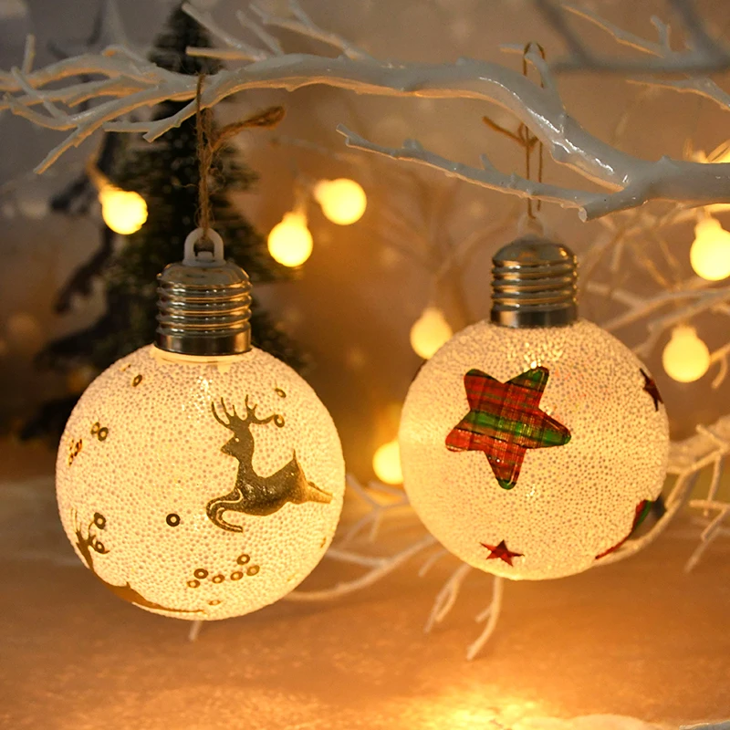 8cm Christmas Ornaments Balls LED Bulbs Lights Pendant Christmas Tree Hanging Decorations for 2023 New Year Gifts Navidad Decor