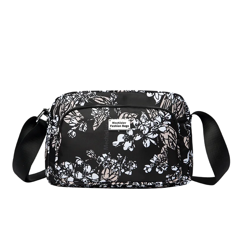 Black Brown Blue Floral Print Nylon Crossbody Bag Large Capacity Waterproof Oxford Multi-pocket Shoulder Purse Handbag For Women