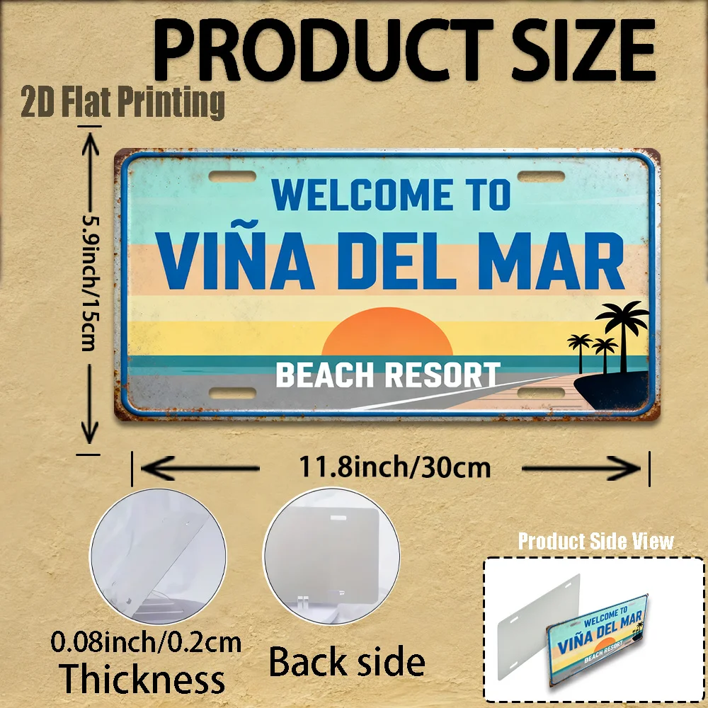 Letrero de metal vintage Vina Del Mar Beach Resort - Placa decorativa de metal duradero para pared, decoración de pared para el hogar, oficina, bar o la cueva del hombre
