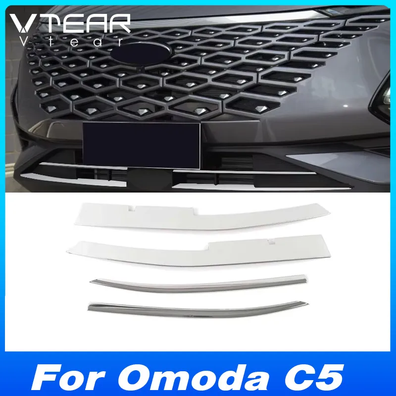 

Vtear For Omoda C5 2022-2024 Front Grille Trim Anti-Scratch Stainless Steel Self-Adhesive Chrome Exterior Accessories Parts
