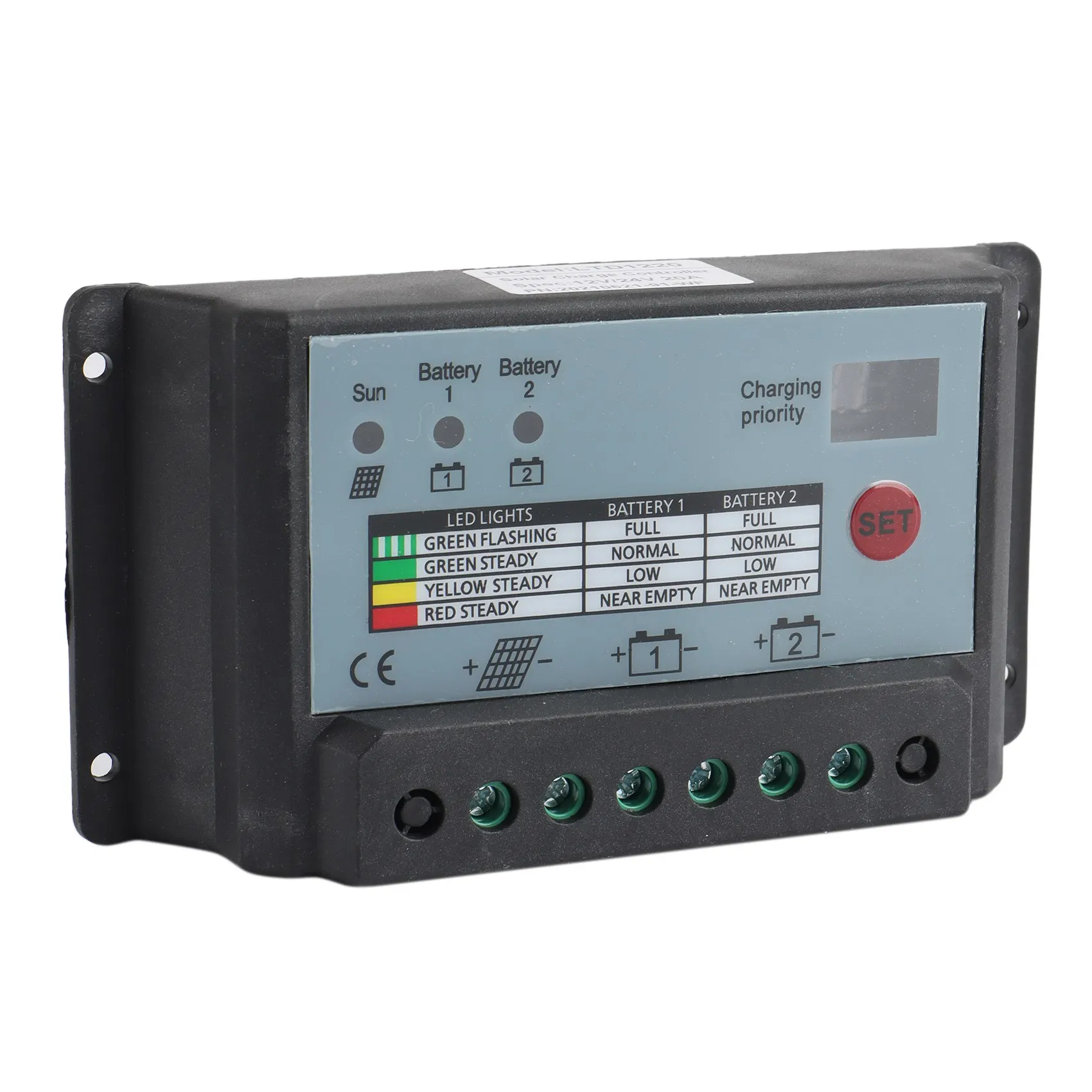 A14M 20A Dual Battery Solar Charge Controller Regulator, Suitable For 12V Or 24V Battery Solar Controller