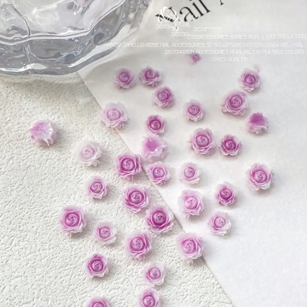 50 pcs 3d gemischte Größe Rose Blume Nägel Zubehör 6mm 8mm Harz Gradient Rose Nail Art Dekoration verschmiert Vintage