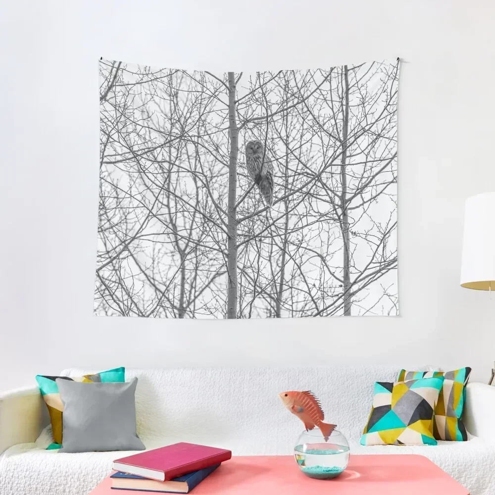 

WHITE OWL ON A WOODLAND FOREST Tapestry Aesthetic Room Decor Korean Outdoor Decor For Bedroom Carpet On The Wall Tapestry