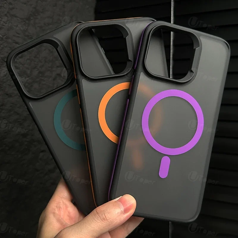 New Bicolor Matte Frosted Magnetic Phone Case For iPhone 16 15 14 Plus 13 12 11 Pro Max Translucent Shockproof Bumper Hard Cover