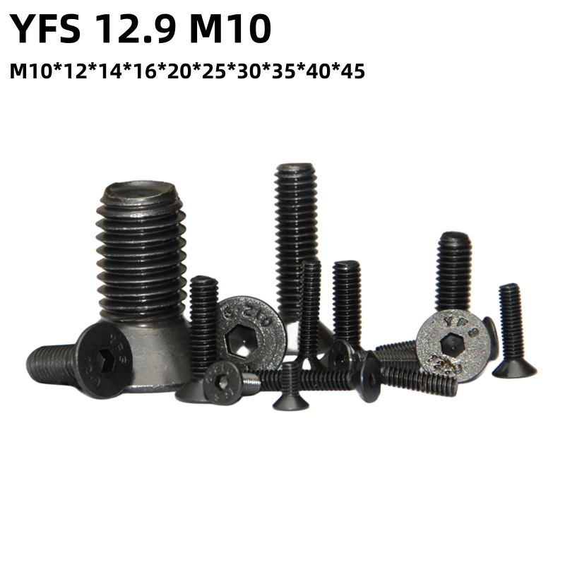 

100 шт. YFS M10 * 12*14*16*20*25*30*35*40*45 мм класс 12,9 винт с потайной головкой и шестигранным отверстием