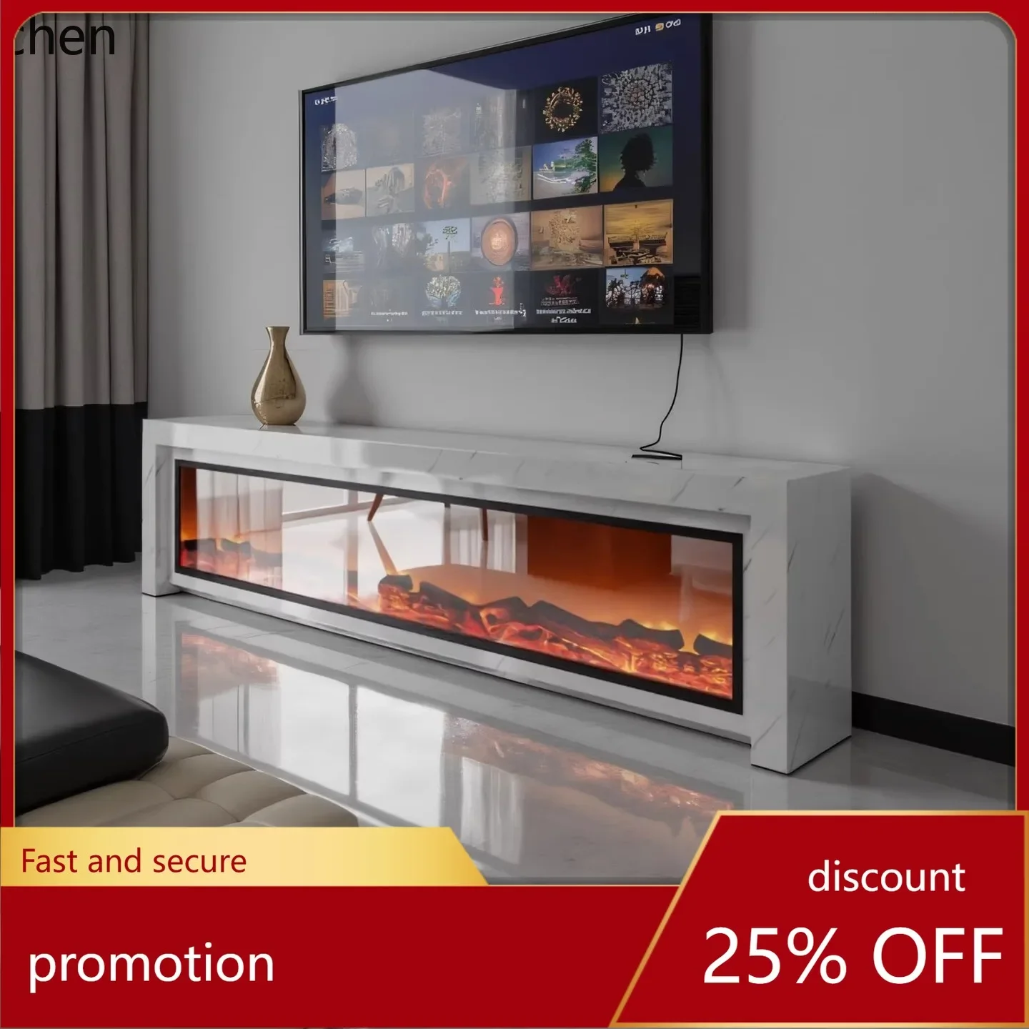 yy29- Solid Wood TV Cabinet Fireplace Simulation Decoration Electronic Heater Marble