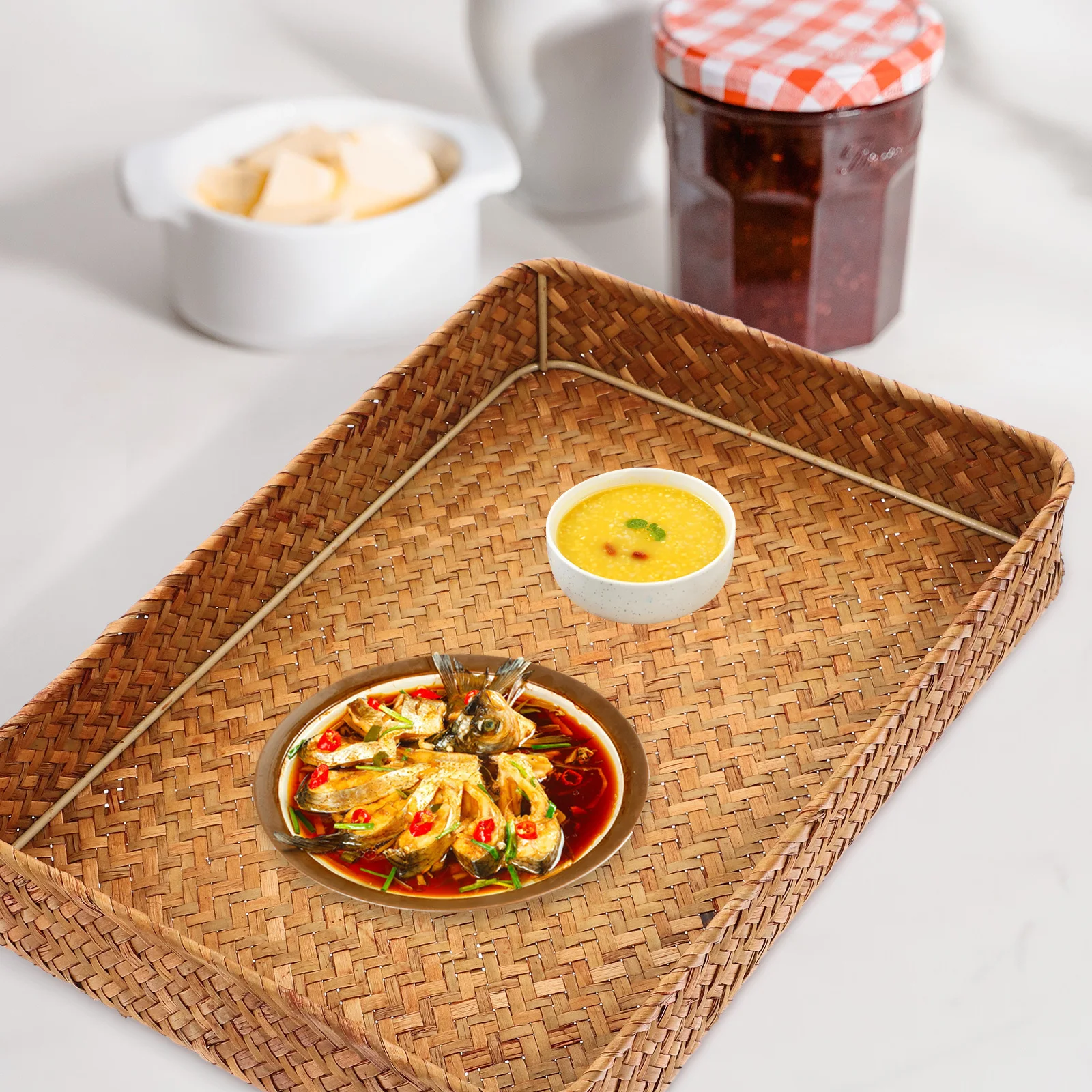 

Hand Woven Serving Basket Sturdy Woven Fruit Tray for Kitchen Dining Table Decorative Storage Organizer Rustic Design