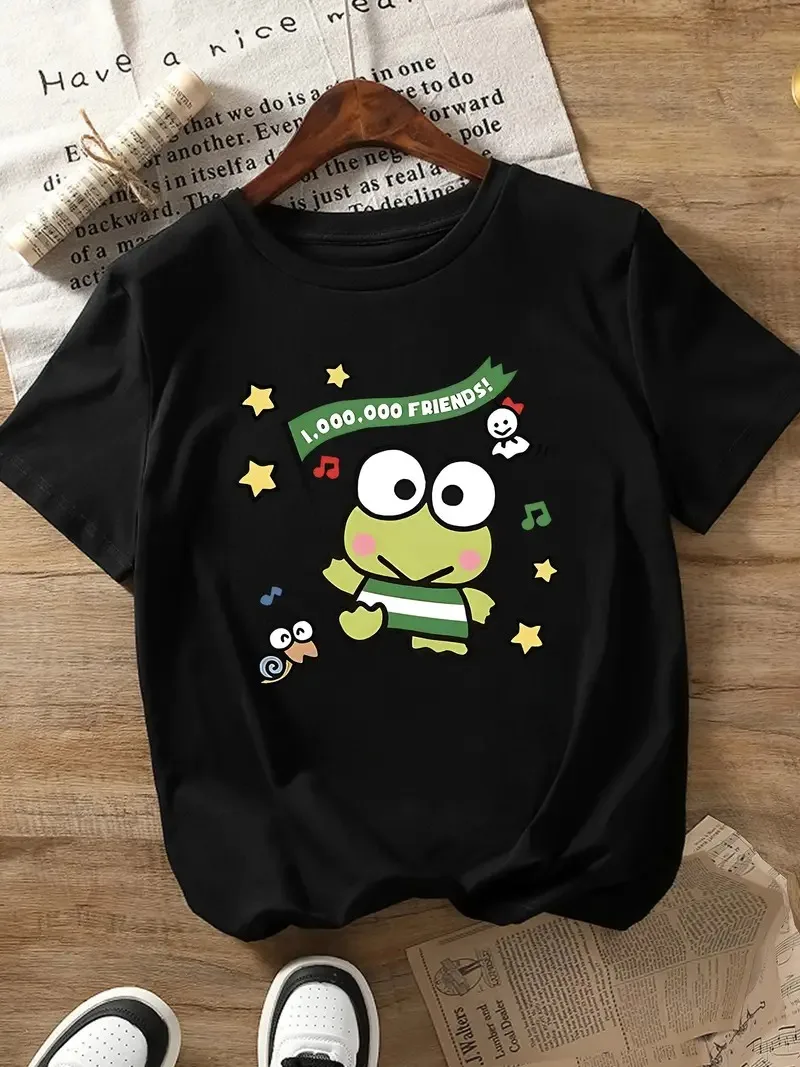 

Pure Cotton T - Shirt Featuring Kerokerokeroppi “1,000,000 FRIENDS!” Adorable Sanrio Frog with Music Stars Design Tee S-4XL