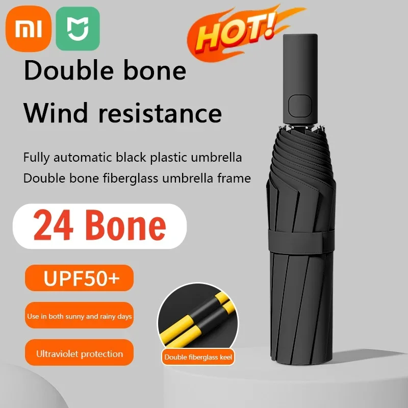 Xiaomi 24 Bone Fully Automatic Umbrella Double Bone Folding Umbrella For Sun UV Protection Rain Resistance Strong Wind Resitance