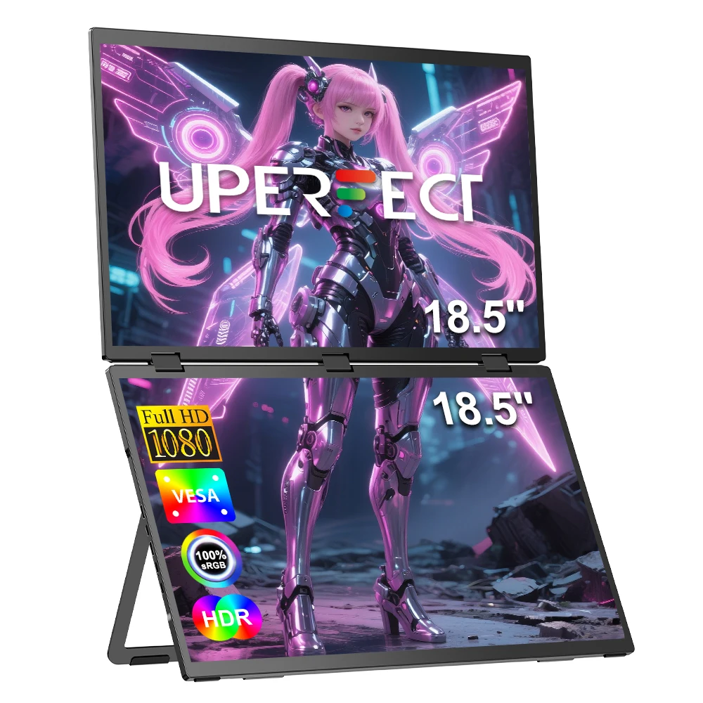 

UPERFECT Delta 18.5" 100Hz Dual Portable Monitor Screen Extend 1080P HDR 360° Folding Stacked Triple Display For Laptop PC Phone