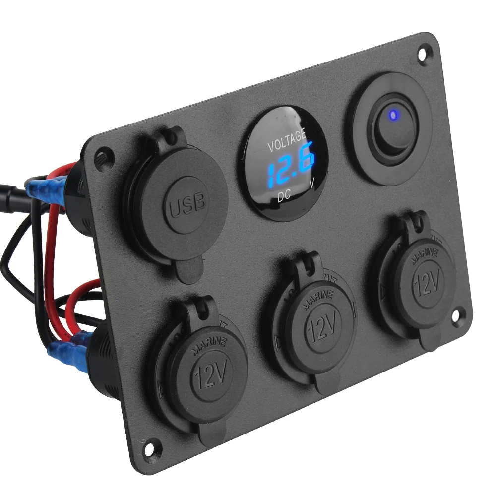 LED Voltmeter Toggle Switch 12V Dual USB Charger Cigarette Lighter Plug Socket Power Outlet Multi Panel 4.2A for Car Marine RV