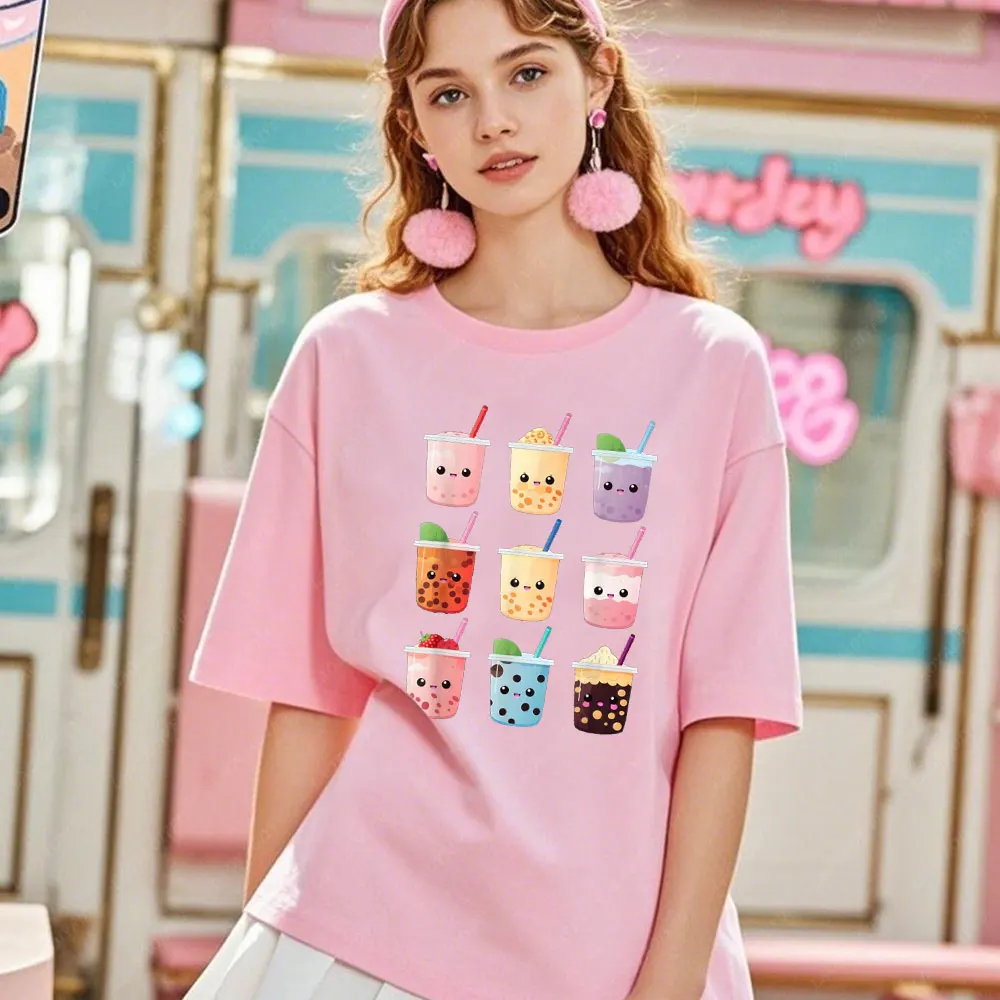 

Kawaii Korean Girl Tops Bubble Tea Cartoon Boba Tea Print Man Woman Lover Gift Unisex Tee Summer Fashion Casual Harajuku Shirt