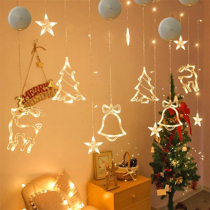 Christmas LED Lights Snowflakes Santa Claus Hanging Suction Cup Lights Window Decorations New Year Decorative Lights Home Decor