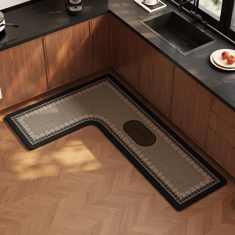 Kitchen Carpet PVC Waterproof Oil-proof Non-slip Leather Floor Mat Luxury Minimalist L-shaped Rug Home Decorative Rugs Alfombra