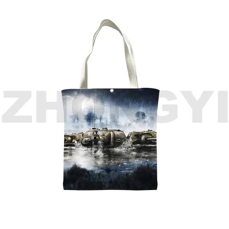 World of Tanks 3D Shopper Bag Canvas Supermarket Bag Gerand Tanks Anime Tote Bag War Thunder Handbags Crossbody Bags for Women