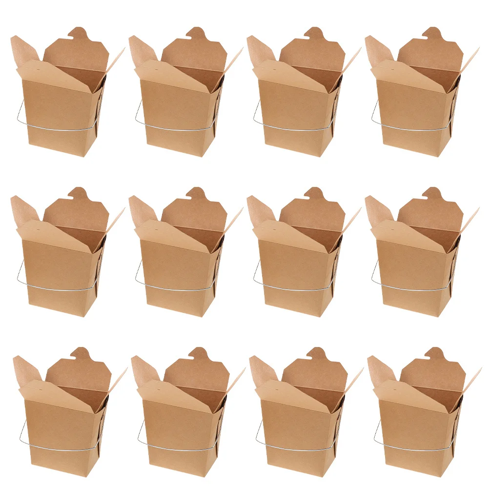 

50Pcs Disposable Takeout Food Box with Metal Handle for Fried Rice Chicken Fries Fast Food Packaging Catering Picnic Lunch