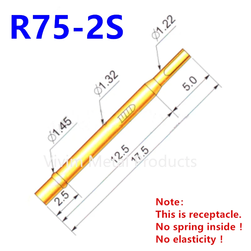 20/100PCS R75-2S Test Pin P75-B1 Receptacle Brass Tube Needle Sleeve Seat Solder Connect Probe Sleeve 17.5mm Outer Dia 1.32mm