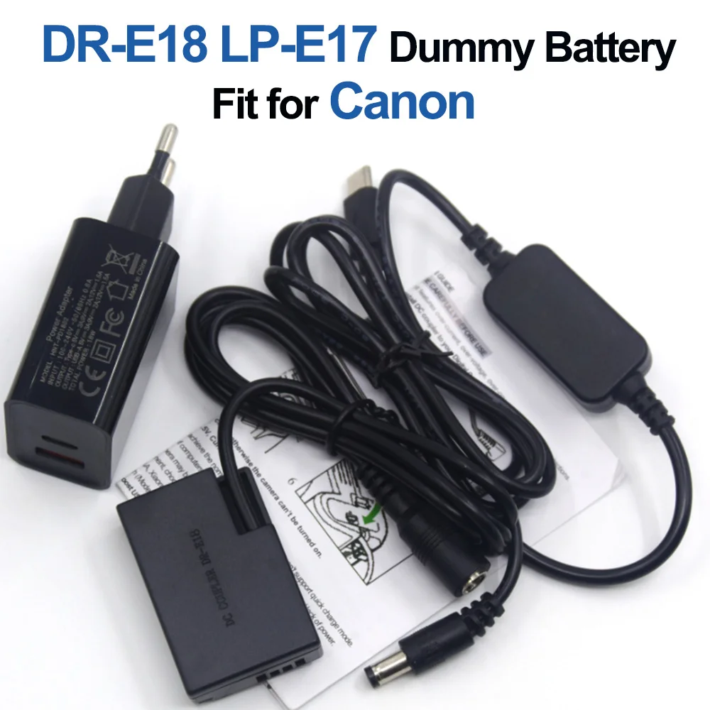 

LP-E17 LPE17 Dummy Battery DR-E18 Coupler PD Charger USB C Cable for Canon EOS 750D Kiss X8i T7i T6i 760D T6S 77D 800D 200D