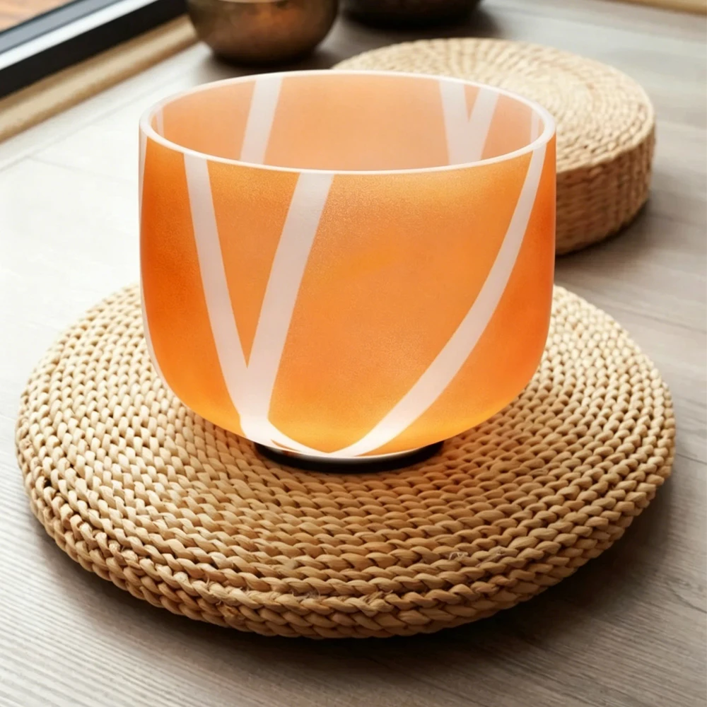 

Hye-eun 8inch 440/432/528hz Orange Quartz Crystal Singing Bowl Meditation Sound Chakra Bowls for Energy Healing