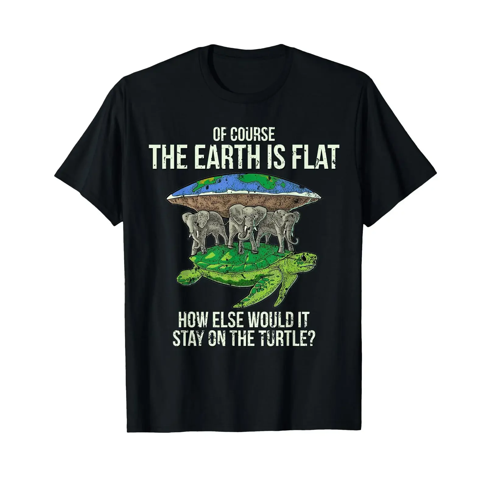 Flat Earth Society T Shirt Turtle Elephants  vintage Washed homme Top For Everyday Wear Stretched Comfortable designer clothes