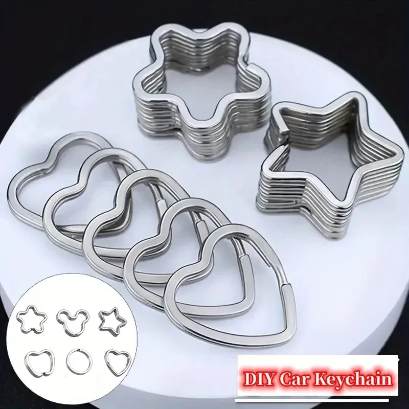 10Pcs Stainless Steel Keychain Set DIY Car Accessories with Star Heart Flower Shapes Durable Personalized Keychain Gift Idea