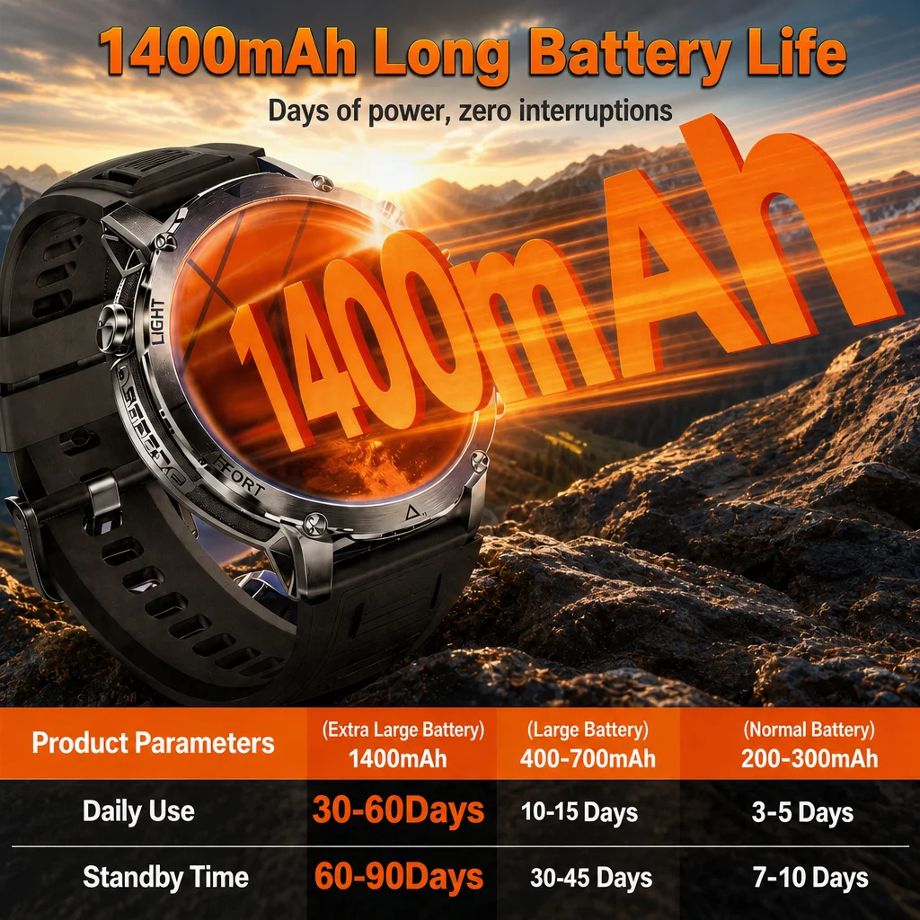 2026 새로운 군용 탱크 스마트워치 블루투스 통화 10ATM 방수 1400mAh 배터리 심박수 모니터링 야외 스포츠 시계 남성용