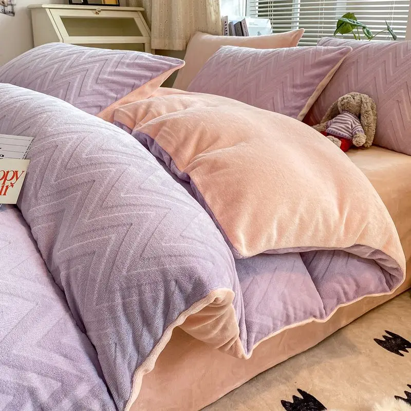 Thickened milk velvet duvet cover single piece winter coral flannel duvet cover rabbit velvet bed sample 200x230cm.