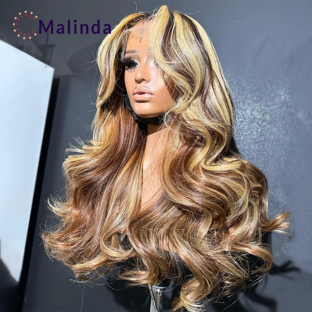 

360 Highlight Ombre Lace Front Wigs Human Hair Wigs Brazilian Honey Blonde Loose Deep Wave 4/27 Colored Pre Plucked for women