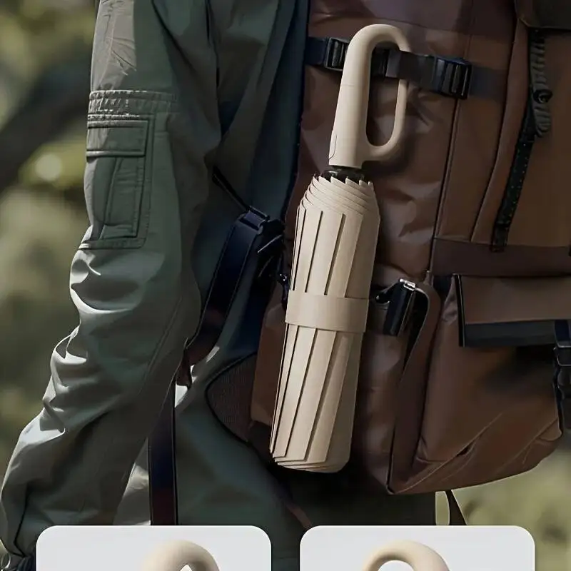 

Automatic Folding With D-Style Non-Slip Hook Handle, Solid Color Casual Portable Lightweight Durable Umbrella