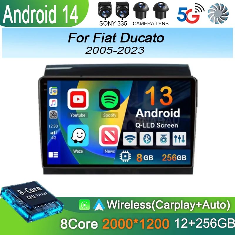 

Android 14 For Fiat Ducato 2005-2023 Citroen Jumper Peugeot Boxer Dodge Ram 2500 Wireless Carplay Android Auto Multimedia 4G GPS