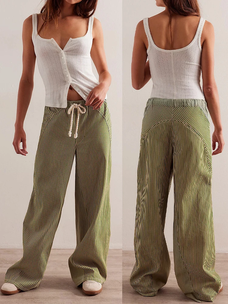 Women's Casual Striped Wide Leg Jeans Loose Fit Color Block Slimming Straight Leg Hanging Pants Spring Autumn 2026