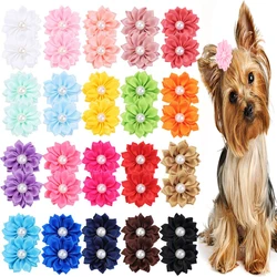 50/100pcs Pet Dog Cute Hair Bows with Pearl Flowers Ribbon Bows Dog Hair Accessory Small Dog Grooming Bows Pet Supplies