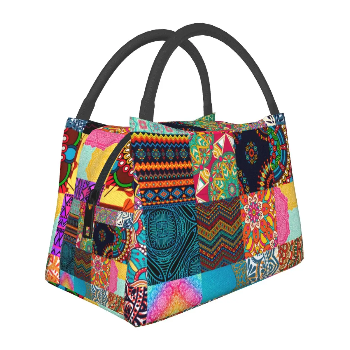 

African Print Lunch Bag Patchwork Colorful Aesthetic Lunch Box Girls School Convenient Cooler Bag Waterproof Thermal Lunch Bags