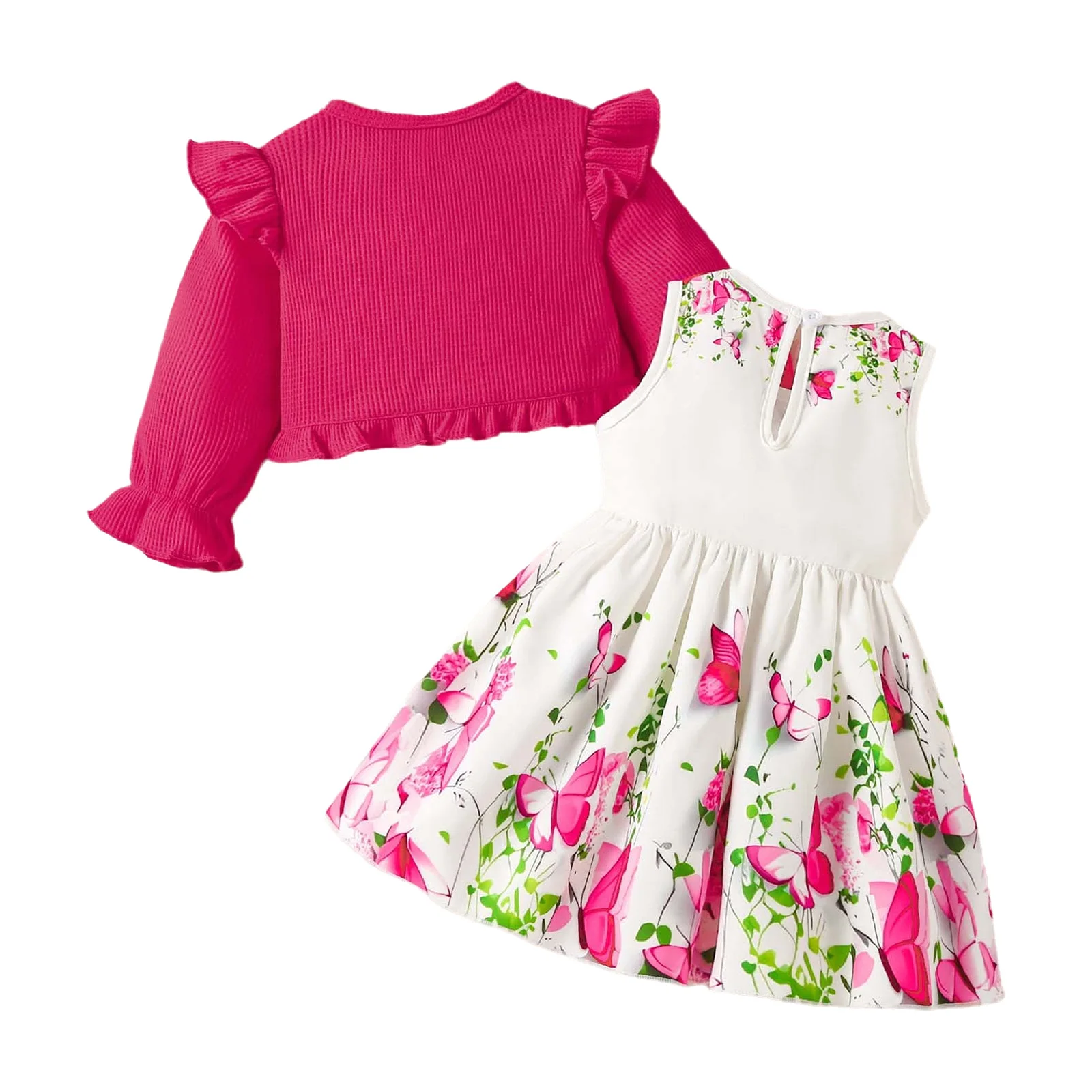 Toddler Girls Sweet Cute Outfit Long Sleeve Cardigan with Sleeveless Bowknot Floral Dress Spring Autumn Costume for Daily Party