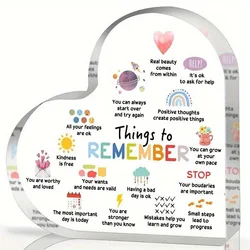 1pc, Things To Remember Positive Hints of Mental Health Heart-shaped Acrylic Desktop Decor Plaque Sign, Commemorative Birthday