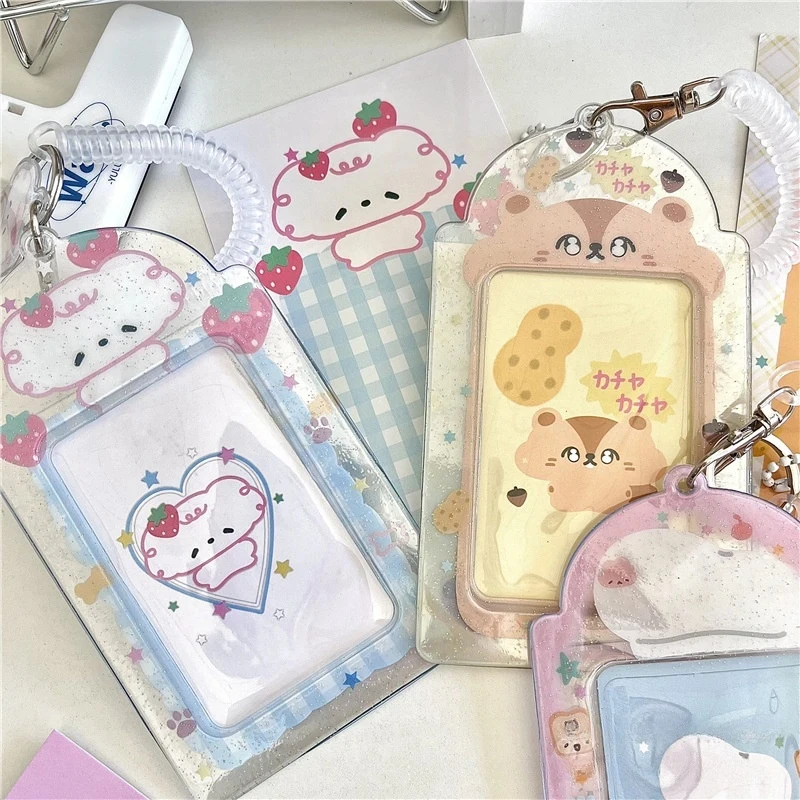 Ins Style Kawaii Animal Photo Holder for 3 inch Photo Holder PVC Card Case K-Pop Idol Photocard Protective Holder With Keychain