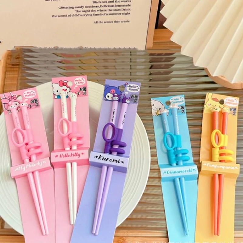 Sanrio My Melody Kuromi Cartoon Children's Learning Chopsticks Train Assisted Practice Kitty Kitchen Supplies Gifts for Children