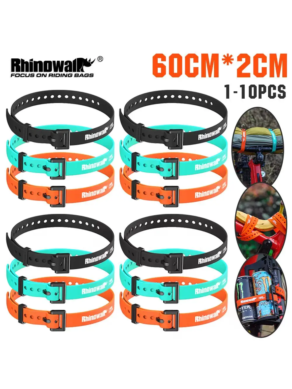 AliExpress NONE Rhinowalk - Elastic plastic TPU ladder strap, 600mm, for securing bicycle and motorcycle bags, traction fixation, tension strap