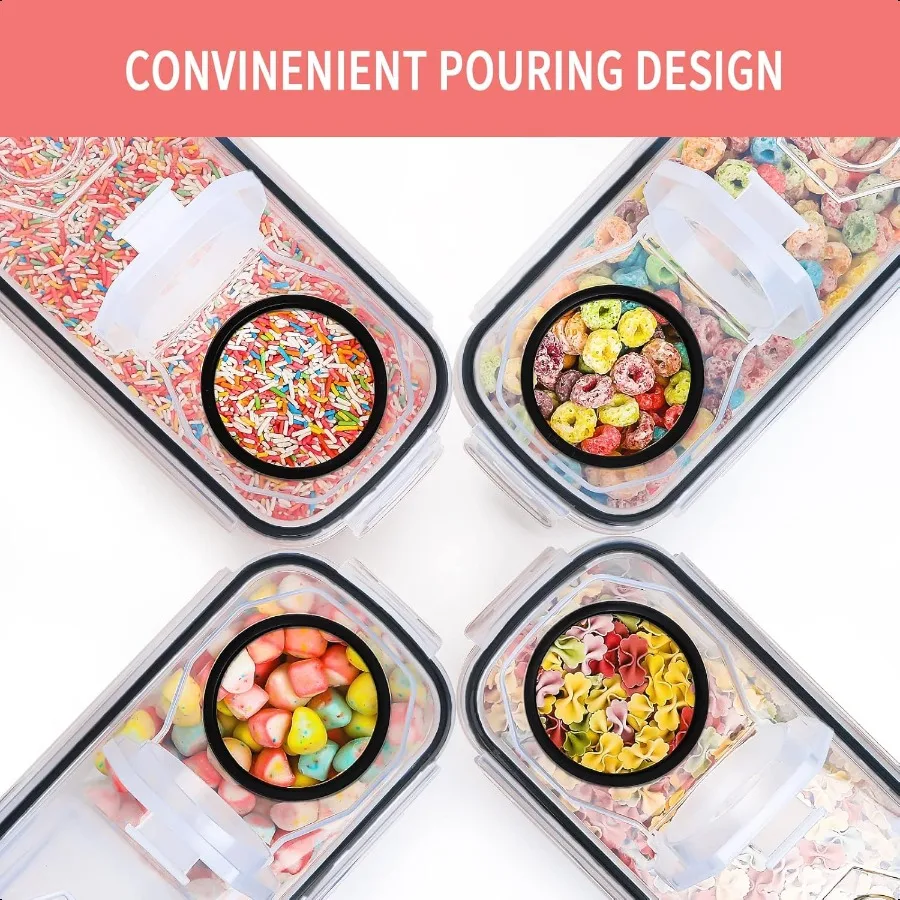 PRAKI Grandes recipientes de armazenamento de alimentos secos com tampas 6 PCS Conjunto de armazenamento de recipientes de cereais herméticos Conjunto de vasilha à prova de vazamentos para Kitche