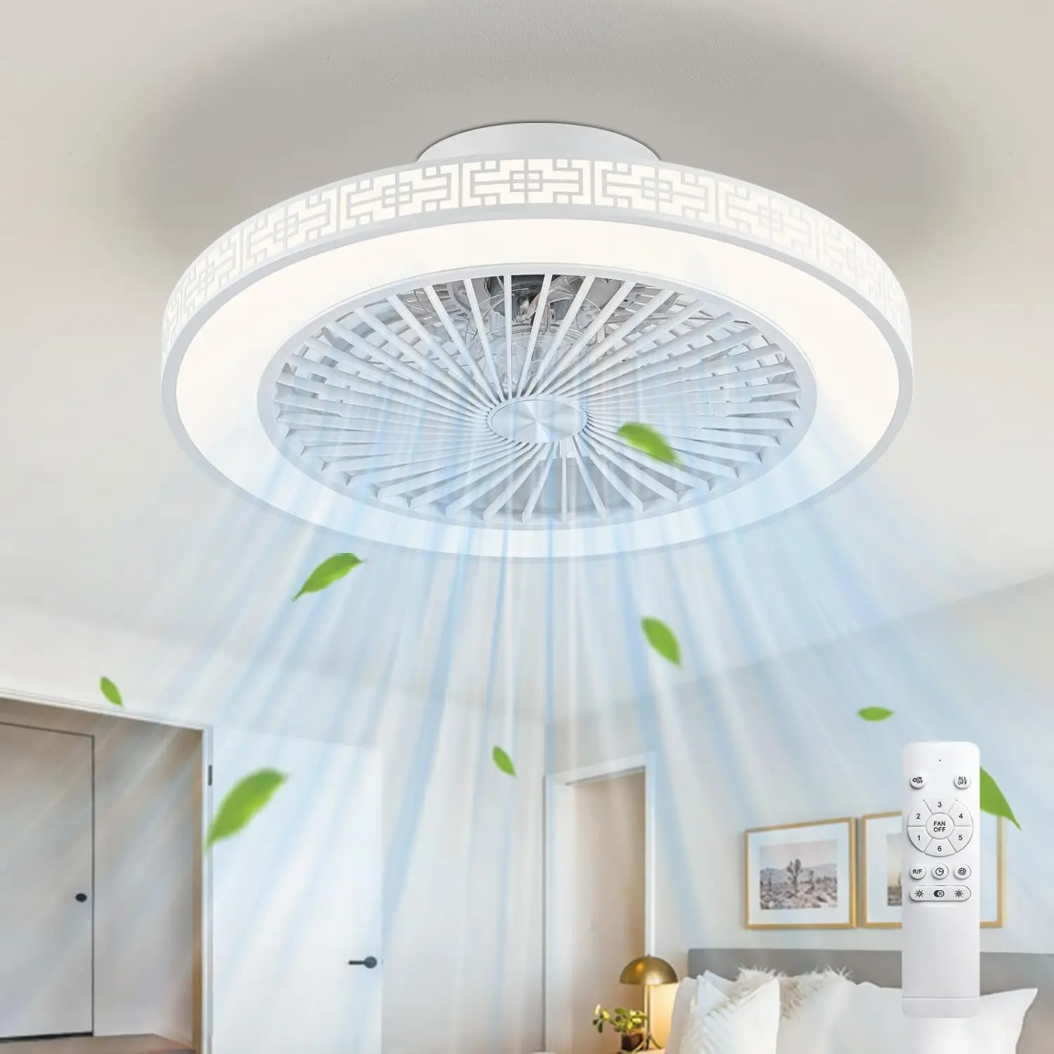 50cm Ceiling Fan with Lights and Remote Control Low Profile Ceiling Fans Dimmable 3 Colour Temperatures Quiet Reversible Flush Mount Ceiling Fan with Light for Bedroom Kitchen