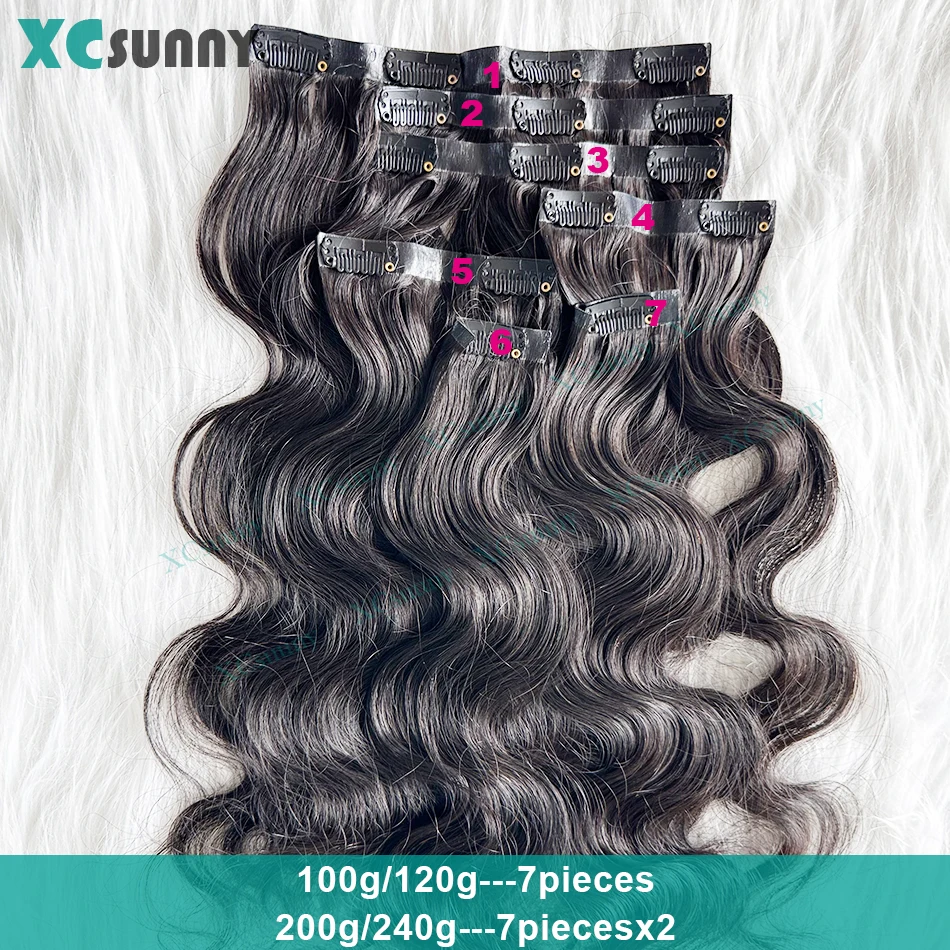 PU Clip Ins Hair Extensions Human Hair Body Wave Seamless Clip Ins Human Hair Double Drawn Skin Weft Clip In For Women 100g-240g