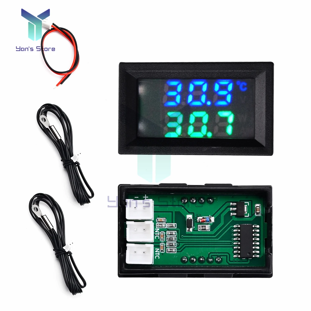 Controlador de temperatura digital LED, display duplo, termômetro eletrônico, termostato com sonda dupla, sensor NTC, 10K, sensor 3950, DC, 4-30V