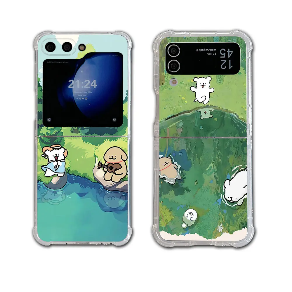 Funny Cute Puppy Swimming Phone Case for Samsung Galaxy Z Flip 3 4 Z Flip 5 6 Z Fold 4 5G PC Soft Anti-fall Back Cover