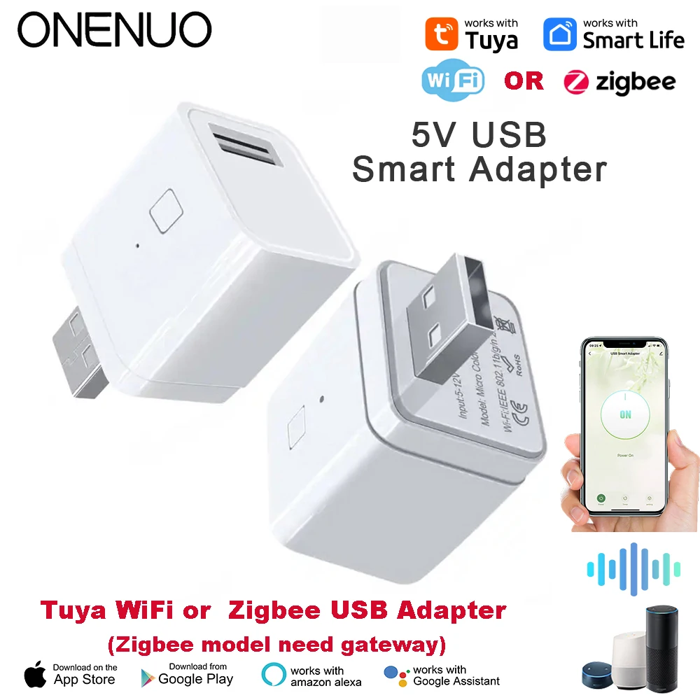 WiFi or Zigbee Tuya USB Adapter Switch 5V WiFi Mini USB Power Adapter Works with Alexa Hey Go ogle Alice for Smart Home