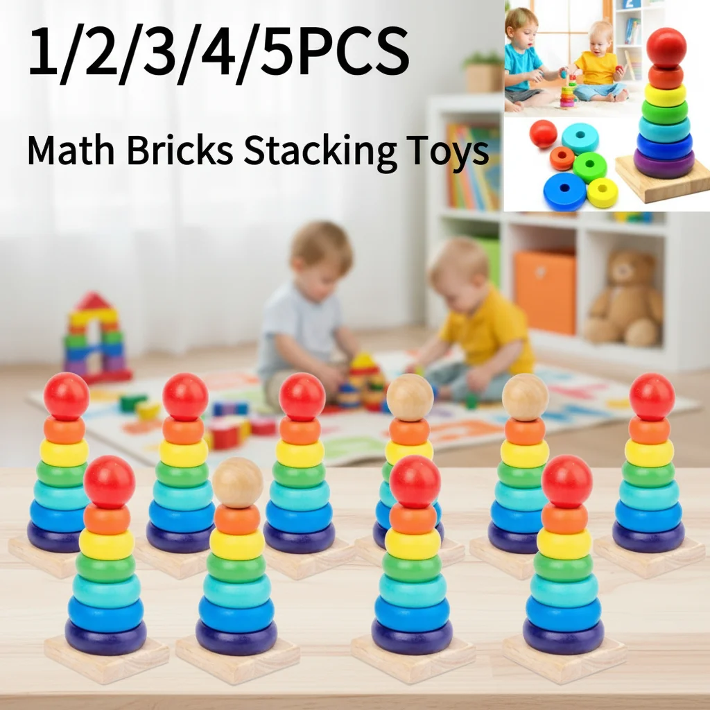 1/2/3/4/5PCS Montessori Houten Blok Speelgoed Kinderen Geometrische Vorm Kleur Sorter blok Puzzels Peuter Sorteren Wiskunde Bakstenen