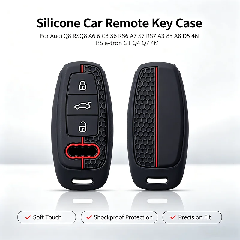 Silicone Car Smart Key Case Cover Protection Shell For Audi A3 8Y A4 A6 A7 A8 E-tron Q5 Q8 C8 D5 Auto Styling Holder Accessories