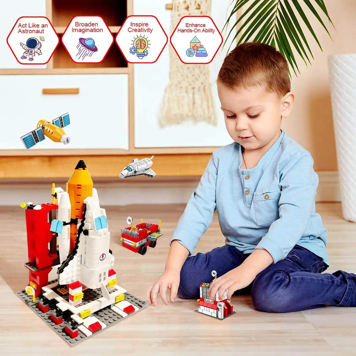 1000+ Pieces Space Exploration Shuttle Toy – Stem Building Blocks Set with Rocket Ship, Space Shuttle, Satellite, Educational Building Aerospace Kit for Kids, Birthday and Christmas Gift for Boys and Children