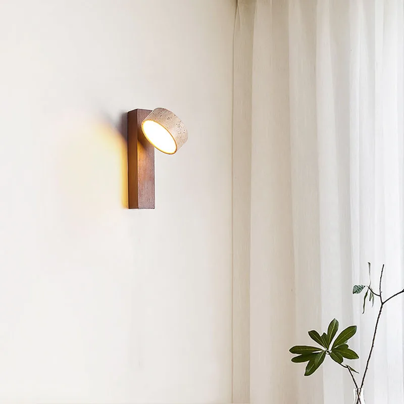 Japanse Wabi Sabi Stijl Decoratieve Gele Grot Stenen Muur Lamp Nordic Appartement Slaapkamer Draaibare Led Log Blaker Armatuur