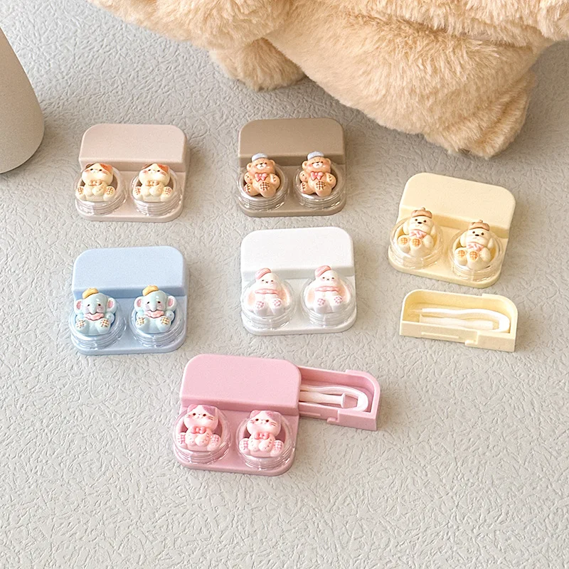 Cute Cartoon Contact Lens Case Portable Beauty Pupil Storage Box with Tweezers Travel Lens Tool